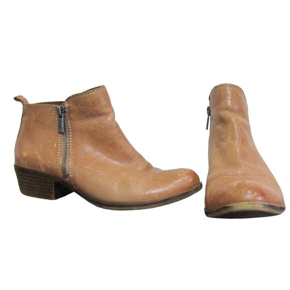 Lucky Brand Tan Basel Leather Double Zipper Ankle Booties Sz 7M - Picture 1 of 7